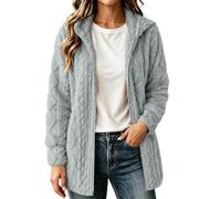 Chaqueta de forro polar con capucha para mujer, con cremallera completa | Abrigo de felpa larga de felpa con capucha frontal y cremallera frontal para otoño, clima frío, uso diario