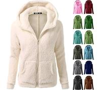 Chaqueta de forro polar con capucha para mujer, con cremallera completa, estilo teddy, chaqueta sherpa de pelo suave, ropa casual de invierno cálida, con manga larga, suéteres de lana ligera para el