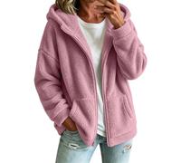 Chaqueta de forro polar con capucha y cremallera para mujer, abrigo cálido | Abrigo de forro polar mullido con hombros caídos, manga larga, chaqueta de forro polar suave y grueso