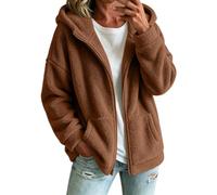 Chaqueta de forro polar con capucha y cremallera para mujer, abrigo cálido | Abrigo de forro polar mullido con hombros caídos, manga larga, chaqueta de forro polar suave y grueso