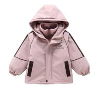 Chaqueta de forro polar con cremallera para niñas, resistente al viento, forro polar grueso, capa base desmontable, ropa deportiva al aire libre, impermeable, para montañismo, esquí, rosa, 5-6 años