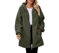Chaqueta de forro polar larga OVARA para mujer, sudadera con capucha mullida, cremallera, sudaderas con capucha para otoño e invierno, cálido, cómodo, manga larga, abrigo de osito, sudadera de sherpa