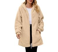 Chaqueta de forro polar larga OVARA para mujer, sudadera con capucha mullida, cremallera, sudaderas con capucha para otoño e invierno, cálido, cómodo, manga larga, abrigo de osito, sudadera de sherpa