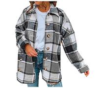 Chaqueta de forro polar mullido para mujer, cómoda, de manga larga, con botones de solapa, casual, holgada, para entrenamiento, vida diaria, gris, 3XL