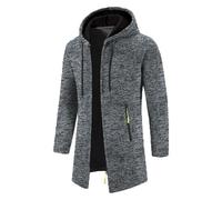 Chaqueta de forro polar para hombre, de algodón, cálida, con capucha, cómoda, de longitud media, chaqueta de invierno con cremallera, chaqueta de felpa vintage con capucha, abrigo de lana monocolor