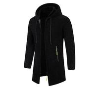 Chaqueta de forro polar para hombre, de algodón, cálida, con capucha, cómoda, de longitud media, chaqueta de invierno con cremallera, chaqueta de felpa vintage con capucha, abrigo de lana monocolor