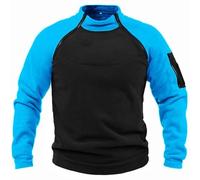 Chaqueta de forro polar para hombre, estilo militar, para exteriores, para invierno, cálida, táctica, de combate, forro polar, sin capucha, para entrenamiento, camiseta de cuello redondo, azul, XL