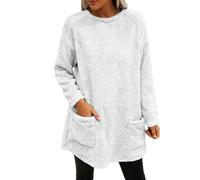 Chaqueta de forro polar para mujer, cálida, cuello redondo, manga larga, forro de sherpa, suéter de felpa suave y acogedora, blanco, M