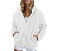 Chaqueta de forro polar para mujer, con cremallera completa, sin capucha, abrigo de invierno para mujer, talla grande, cárdigan grueso de color sólido con bolsillos, manga larga, abrigo de forro polar