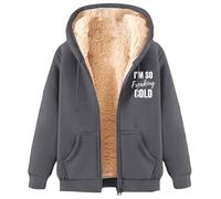 Chaqueta de forro polar para mujer, con cremallera completa, sudaderas peludas con capucha I'm So Freaking, chaquetas cálidas con forro de sherpa, abrigos gruesos de invierno con bolsillos, gris