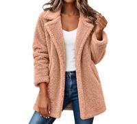 Chaqueta de forro polar para mujer, con solapa frontal abierta | Abrigo de forro polar de felpa con solapa con muescas, abrigo de manga larga, abrigo de longitud media