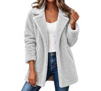Chaqueta de forro polar para mujer, con solapa frontal abierta | Abrigo de forro polar de felpa con solapa con muescas, abrigo de manga larga, abrigo de longitud media