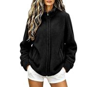 Chaqueta de forro polar para mujer, cuello alto, cremallera completa | Abrigo de forro polar para mujer, cuello con cremallera frontal, casual, cálido, abrigo clásico de sherpa para otoño e