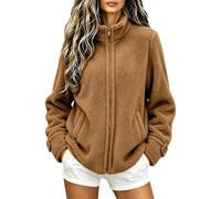 Chaqueta de forro polar para mujer, cuello alto, cremallera completa | Abrigo de forro polar para mujer, cuello con cremallera frontal, casual, cálido, abrigo clásico de sherpa para otoño e