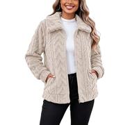 Chaqueta de forro polar para mujer, cuello de vuelta, cremallera completa | Abrigo de forro polar mullido, cálido, ligero, talla grande, abrigos de gran tamaño, solapa con cremallera