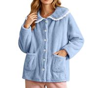 Chaqueta de forro polar para mujer, cuello Peter Pan, bolsillos cálidos | Abrigo de forro polar ártico para mujer, cuello Peter Pan, ribete de encaje, abrigo cálido y esponjoso para otoño, invierno