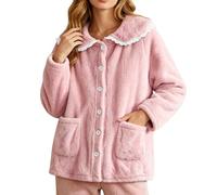 Chaqueta de forro polar para mujer, cuello Peter Pan, bolsillos cálidos | Abrigo de forro polar ártico para mujer, cuello Peter Pan, ribete de encaje, abrigo cálido y esponjoso para otoño, invierno