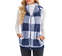 Chaqueta de forro polar para mujer, suéteres peludos, chaqueta sin mangas, chaleco ligero a cuadros, cárdigan acogedor, con cremallera, ropa cálida con bolsillo, ropa exterior para entrenamiento y