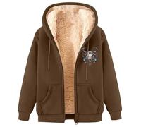 Chaqueta de forro polar pesada para mujer, de invierno, con frente abierto, acogedora, cálida, tela suave, actividades al aire libre, marrón, XL