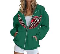 Chaqueta de forro polar sherpa para mujer, abrigo de peluche con estampado de corazón para mujer, sudadera de manga larga, ropa de abrigo mullida para invierno, vida diaria, regalos de Navidad, verde