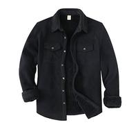 Chaqueta de franela con forro de borreguillo cálido para hombre (toda la chaqueta con forro de borreguillo), Negro, Small