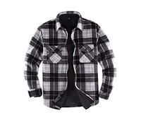 Chaqueta de franela con forro de borreguillo cálido para hombre (toda la chaqueta con forro de borreguillo), Negro / Gris, Small