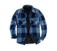 Chaqueta de franela con forro de borreguillo cálido para hombre (toda la chaqueta con forro de borreguillo), Azul / Patchwork, Large