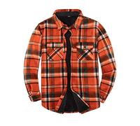Chaqueta de franela con forro de borreguillo cálido para hombre (toda la chaqueta con forro de borreguillo), Naranja a cuadros, XX-Large
