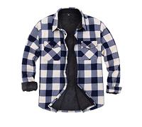 Chaqueta de franela con forro de borreguillo cálido para hombre (toda la chaqueta con forro de borreguillo), Azul marino/flor y brillo, Small