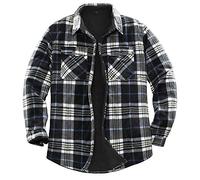 Chaqueta de franela con forro de borreguillo cálido para hombre (toda la chaqueta con forro de borreguillo), Azul marino/beige, Medium