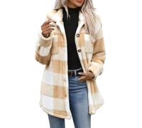 Chaqueta de franela de forro polar para mujer, con cuello a cuadros | Chaqueta de forro polar a cuadros de franela con botones frontales y cuello de vuelta, chaquetas de longitud media