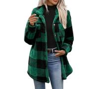 Chaqueta de franela de forro polar para mujer, con cuello a cuadros | Chaqueta de forro polar a cuadros de franela con botones frontales y cuello de vuelta, chaquetas de longitud media