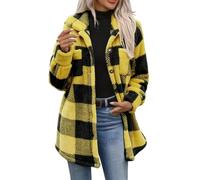Chaqueta de franela de forro polar para mujer, cuello medio, chaqueta | Chaqueta de forro polar a cuadros de franela de longitud media, abrigo cálido con botones frontales, cuello de vuelta