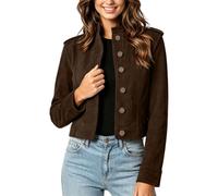 Chaqueta de gamuza sintética para mujer, con botones occidentales, manga larga, elegante, casual, de manga larga, para motocicleta, cuello alto, suave, ropa de calle regular, ropa corta, café, XL