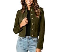 Chaqueta de gamuza sintética para mujer, con botones occidentales, manga larga, elegante, casual, de manga larga, para motocicleta, cuello alto, suave, ropa de calle regular, ropa corta, verde, XL