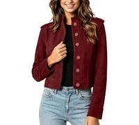 Chaqueta de gamuza sintética para mujer, con botones occidentales, manga larga, elegante, casual, de manga larga, para motocicleta, cuello alto, suave, ropa de calle regular, ropa corta, Vino, L
