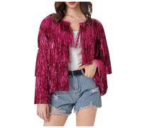 Chaqueta de hilo metálico para mujer, abrigo casual de ajuste holgado, rosso, XL