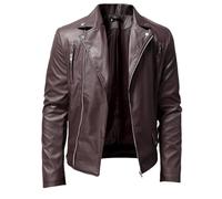 Chaqueta De Hombre,Chaqueta De Motociclista Retro De Cuero Sintético para Hombre, Estilo Rockero, con Cremallera Completa, Cuello De Solapa, Manga Larga, con Bolsillos, Cortavientos, Moda Urbana, M