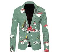 Chaqueta De Hombre De Navidad-Chaqueta De Navidad para Hombre-Hombres Navidad De Nieve Santa Impreso Bolsillo Solapa BotóN Traje Chaqueta Traje (Mint Green, L)
