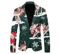 Chaqueta De Hombre De Navidad-Chaqueta De Navidad para Hombre-Hombres Navidad De Nieve Santa Impreso Bolsillo Solapa BotóN Traje Chaqueta Traje (Army Green, L)