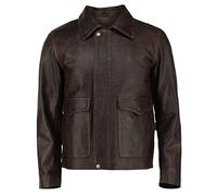 Chaqueta de hombre Indiana Jones Harrison Ford Aspecto desgastado Auténtico Vaca Ocultar Chaqueta de cuero, Marrón desgastado., S