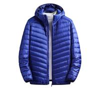 Chaqueta de hombre ultra ligera y acolchable con plumón - con capucha, ajuste delgado, diseño de costuras verticales, resistente al agua, ideal para viajes, ropa de exterior acolchada y cálida para