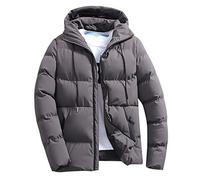 Chaqueta de invierno acolchada para hombre, abrigo de plumón cálido y grueso, resistente al viento, con capucha, impermeable, ligera, acolchada, cálida, lisa, con cremallera, gris oscuro, XL