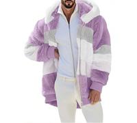 Chaqueta de invierno para hombre, color bloque térmico, forro polar mullido, con capucha, cálida y manga larga, morado, 3XL