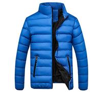 Chaqueta de invierno para hombre sin capucha con cuello alto Chaqueta con cierre de cremallera de color liso para niños estilo deportivo casual simple y clásico, turquesa, XXXL