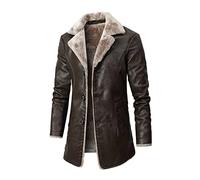 Chaqueta de invierno para hombre, tallas grandes, cuello largo con solapa, chaqueta de cuero sintético con forro polar anudado, chaqueta de traje de cuero sintético, marrón, M