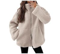 Chaqueta de invierno para mujer, de forro polar, abrigo de lana, elegante, liso, de felpa, con cremallera, beige, XXL