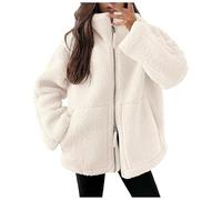 Chaqueta de invierno para mujer, de forro polar, abrigo de lana, elegante, liso, de felpa, con cremallera, blanco, L