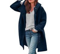 Chaqueta de invierno para mujer, de manga larga, informal, mullida, holgada, cálida, para invierno, a la moda, con solapa, abrigos con cinturón, abrigo de lana, Z-azul marino, L