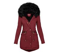 Chaqueta de invierno para mujer, larga y cálida, forrada con capucha, abrigo ligero, parka para mujer, elegante, abrigo de invierno con cremallera, delgado, largo parka de invierno, burdeos, 5X-Large